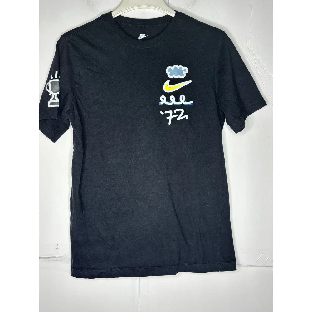 Nike Mens Black Graphic T-Shirt‎ Short Sleeve Doodle Art '72 Trophy Small